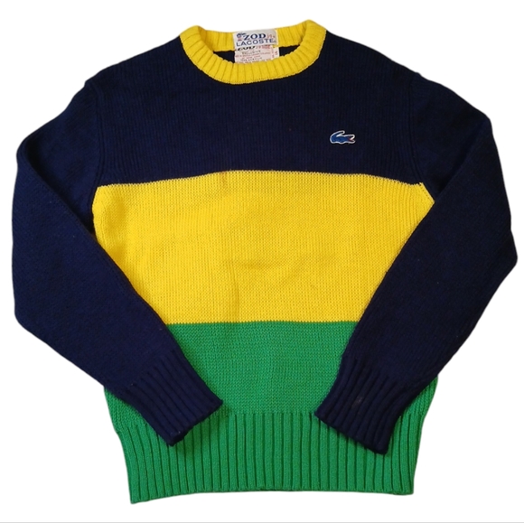 Lacoste VTG 100% Acrylic Striped‎ size 16 Sweatshirt SMALL FLAW - Picture 2 of 6